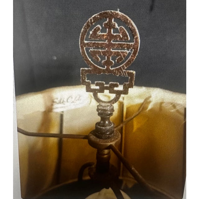 Late 19th Century Cloisonne Champleve Lamp With Silk O Lite Lamp Shade For Sale - Image 4 of 8