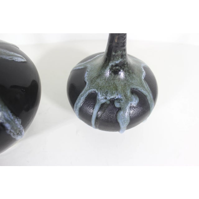 Mid 20th Century Vintage Studio Art Pottery Vases With Drip Glaze Fat Lava, a Pair For Sale - Image 5 of 11