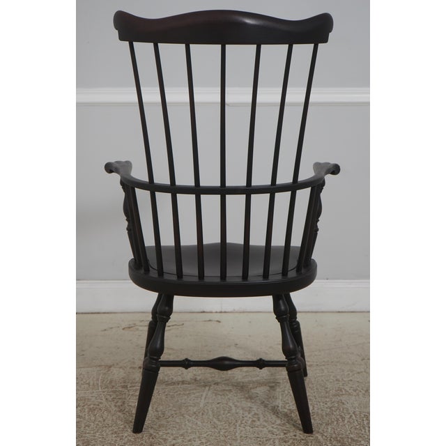 Set of 8 Black Crackle Painted Finish Windsor Dining Room Chairs For Sale - Image 4 of 18