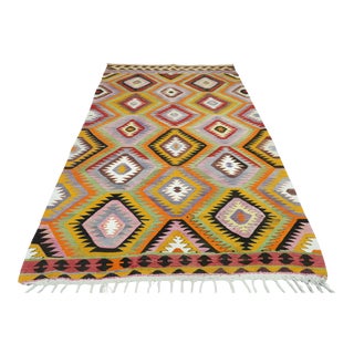 Vintage Turkish Kilim Rug- 5′7″ × 9′6″ For Sale