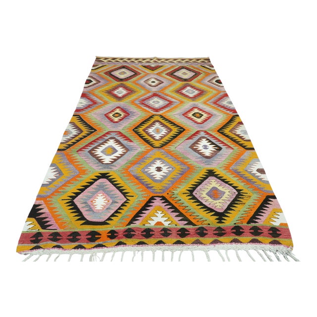 Vintage Turkish Kilim Rug- 5′7″ × 9′6″ For Sale