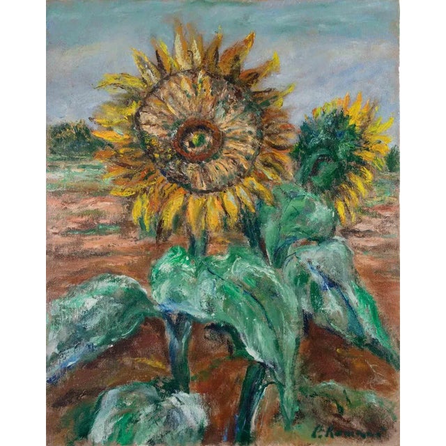 Pino Romanò, Sunflowers, Oil Painting, 1990s For Sale