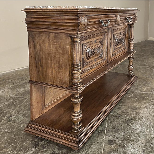 19th Century French Neoclassical Henri II Marble Top Walnut Buffet For Sale - Image 16 of 18