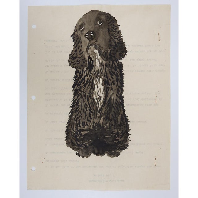 Rustic 1940s Outsider Folk Art Sad Black Dog Painting For Sale - Image 3 of 3