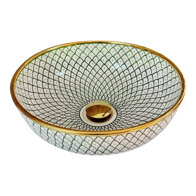 14k Gold Ceramic Bathroom Countertop Round Sink, Custom For Sale