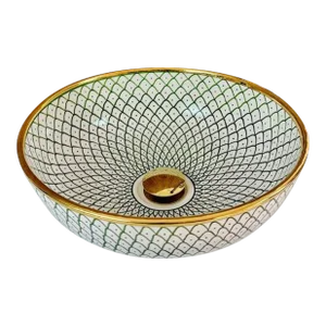 14k Gold Ceramic Bathroom Countertop Round Sink, Custom