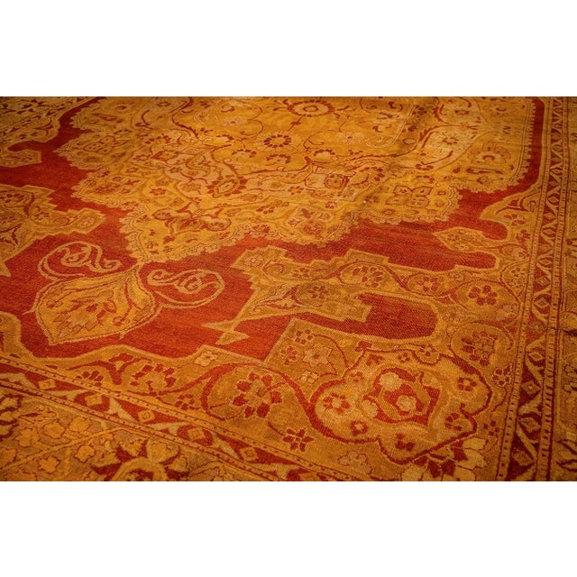 1900 - 1909 1900s Red Medallion Traditional Antique Indian Agra Knotted Wool Gallery Rug For Sale - Image 5 of 9