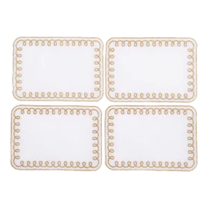 Dear Annabelle Golden Loopy Hand-Embroidered Cocktail Napkins - Set of 4