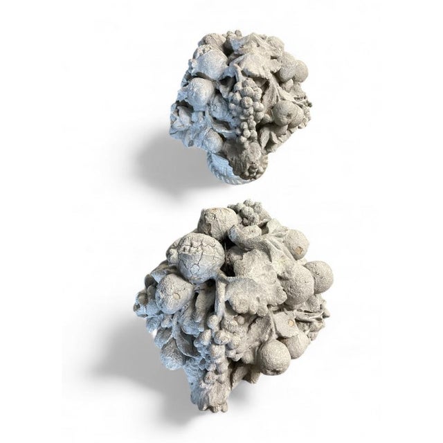 English Pair of Vintage Cast Stone Fruit Basket Garden Ornaments For Sale - Image 3 of 4