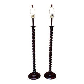 Restoration Hardware Turned Wood Floor Lamps - a Pair For Sale