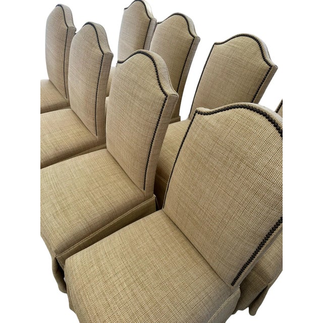 Lillian August Linen Dining Chairs With Pleated Skirts and Nailheads - Set of 8 For Sale - Image 12 of 12