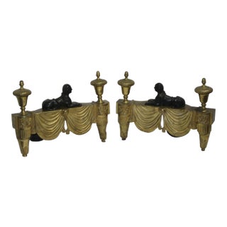 Antique Sphinx Chenets Egyptian Revival For Sale