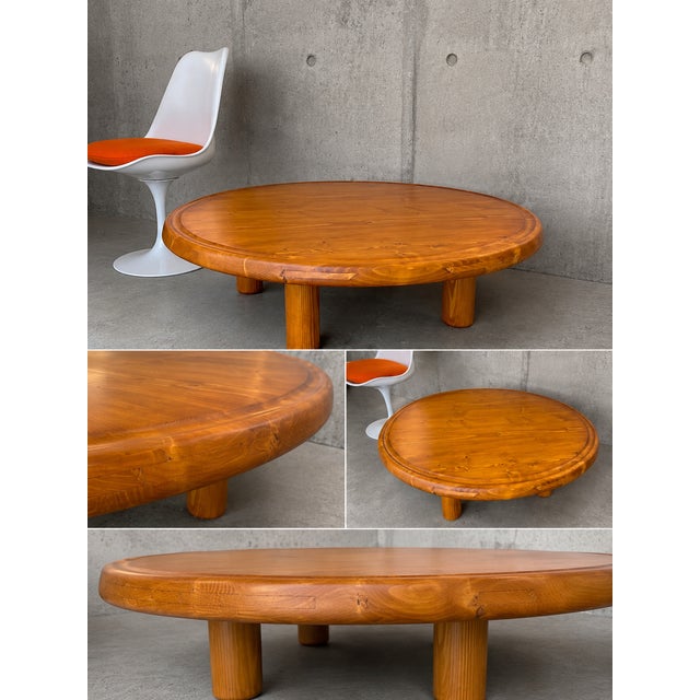 Round Pine Coffee Table by Charlotte Perriand for Les Arcs, France, 1960s, in Flawless conditions. Designed 1960 to 1969 I...