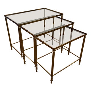 1940s Neoclassical style brass nesting tables by Maison Jansen For Sale