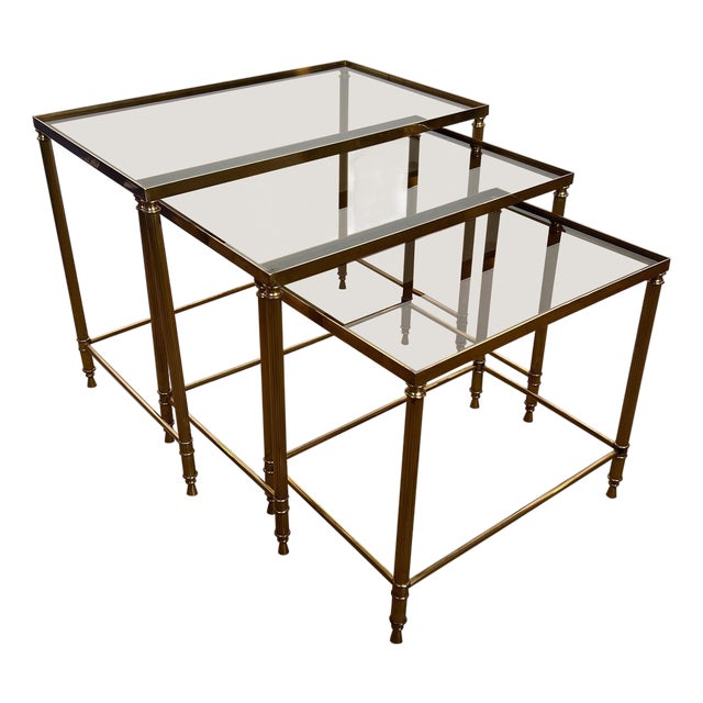 1940s Neoclassical style brass nesting tables by Maison Jansen For Sale