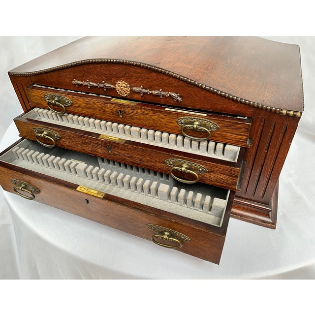 English Early 20th Century Antique English Silverware/Flatware Cabinet For Sale - Image 3 of 12