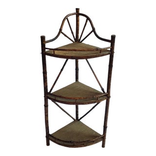 Late 19th Century English Tiger Bamboo Three Tier Corner Shelf For Sale