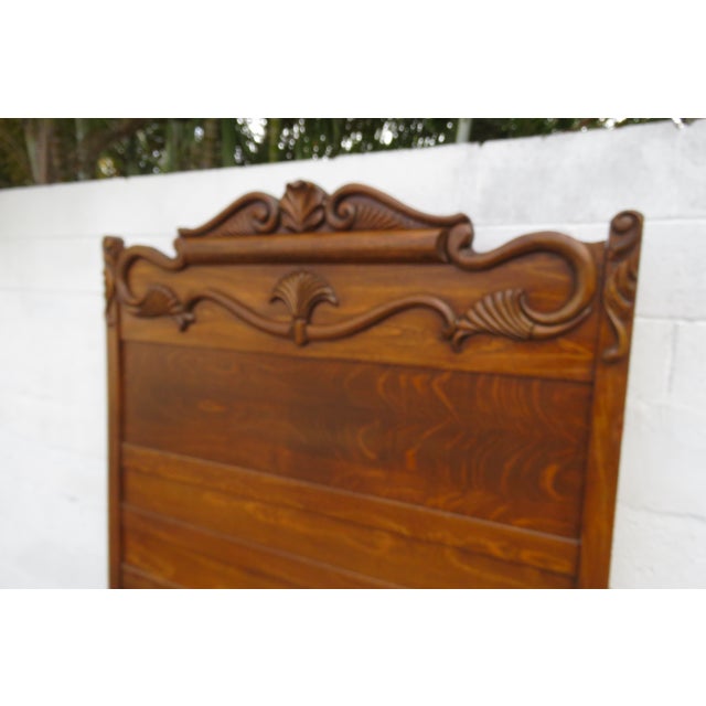Early 1900s Phoenix Furniture Carved Oak Extra Tall Full Size Bed 6041 For Sale - Image 12 of 15