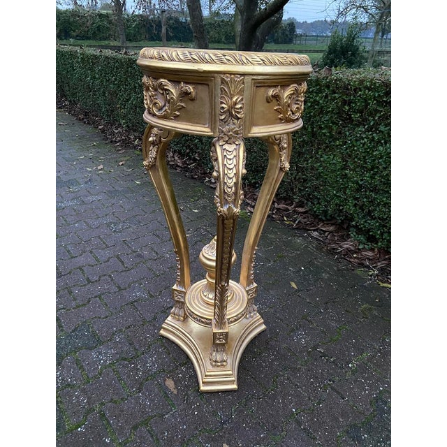 Wood Late20C Artisan Louis XVI Gold Beech Marble Side Tables-Pair For Sale - Image 7 of 8