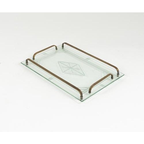 Metal Vintage Italian Serving Tray in Glass and Brass, 1950s For Sale - Image 7 of 13