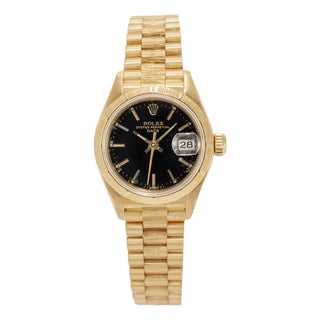 Ladies Vintage Rolex Datejust 26mm 69278 18k Gold Bark Black President Watch For Sale
