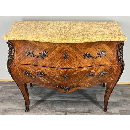 Antique French Walnut Bombe Chest of Drawers with Marble Top For Sale - Image 10 of 17