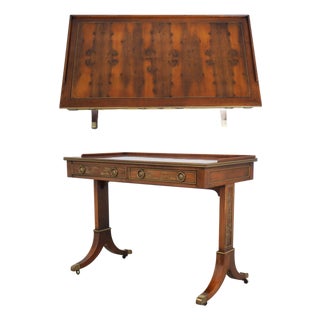 Hekman 2 Drawer Yew Wood & Walnut Library Table For Sale