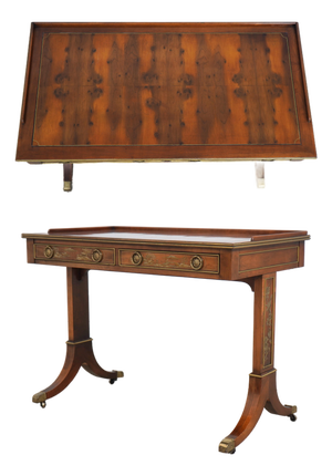 Hekman 2 Drawer Yew Wood & Walnut Library Table