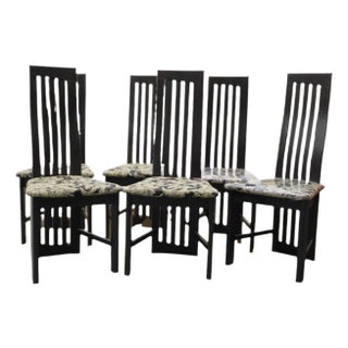 Set of 6 1980s Slat Back Black Enamel Dining Chairs | Montreal For Sale