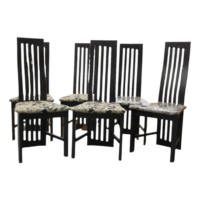 Set of 6 1980s Slat Back Black Enamel Dining Chairs | Montreal For Sale
