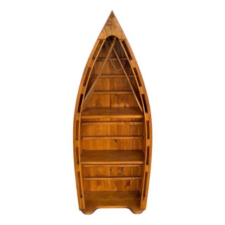 Vintage English Boat Form Etagere Bookshelf Bookcase For Sale