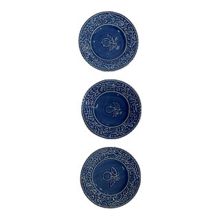 1980s Blue Bordallo Pineiro Salad/Dessert Plates - Set of Three For Sale