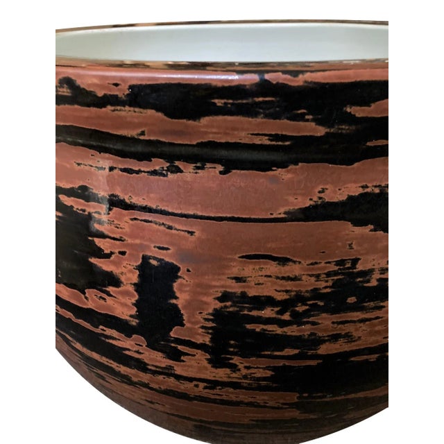 1970s Large Russet-Splashed Black Glaze Fish Bowl Planter For Sale In Los Angeles - Image 6 of 6