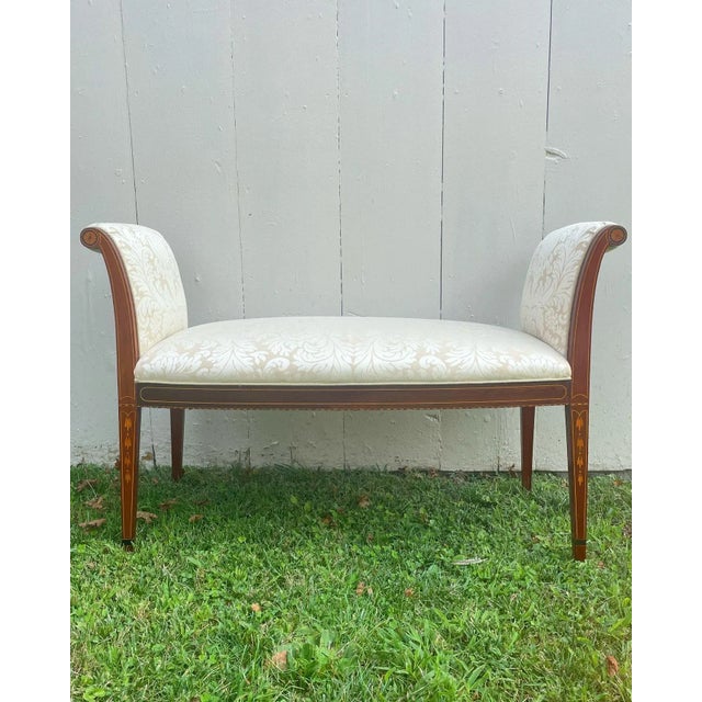 Cream Antique Hepplewhite Mahogany Window Seat/Bench With Inlay and Bellflowers For Sale - Image 8 of 11
