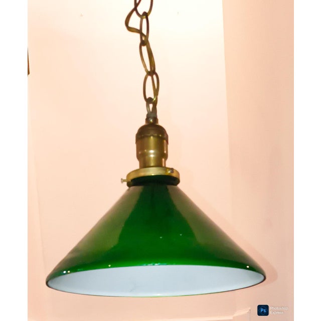 Early 20th Century Early 20th Century Green Enamel Industrial Style Pendant Swag Light For Sale - Image 5 of 6