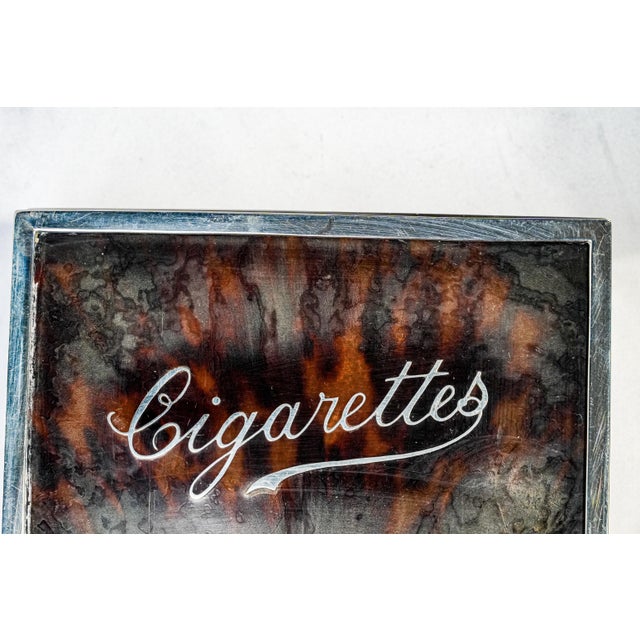 Traditional Beautiful Faux Tortoiseshell Antique Sterling Silver Cigarette Box Tobacciana For Sale - Image 3 of 16