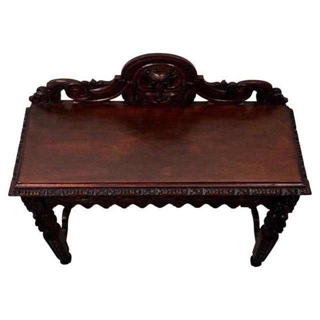Antique 19th Century English Victorian Carved Oak Side Table For Sale - Image 3 of 10