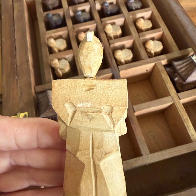 Vintage Chinese Hand-Carved Wood Figural Chess Set With Folding Game Board For Sale - Image 12 of 13