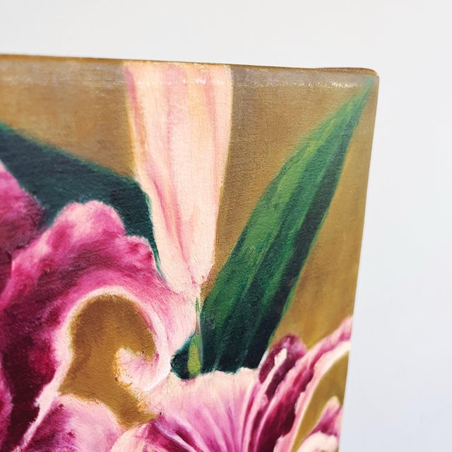 Portraiture Vintage Acrylic Portrait of a Woman With Iris Blossoms For Sale - Image 3 of 5