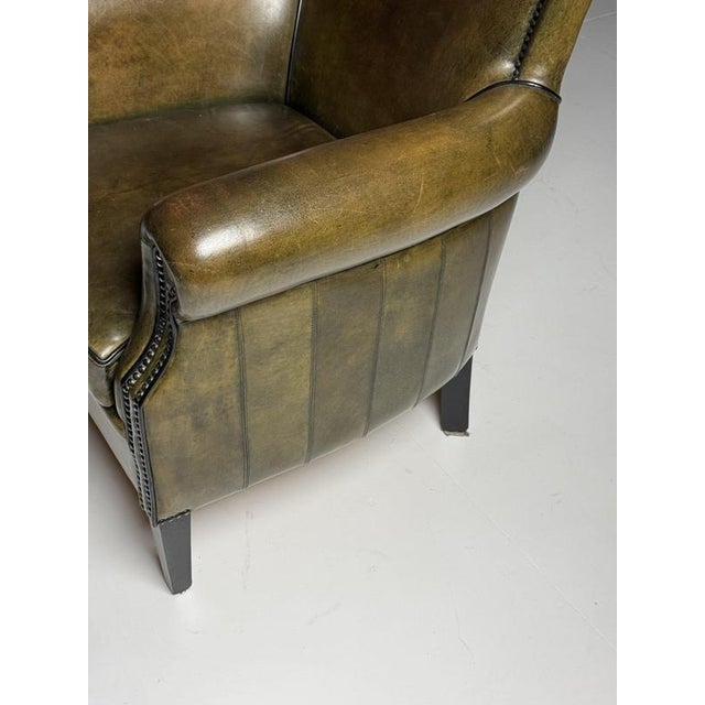 Green Green Sheepskin Club Armchair For Sale - Image 8 of 15