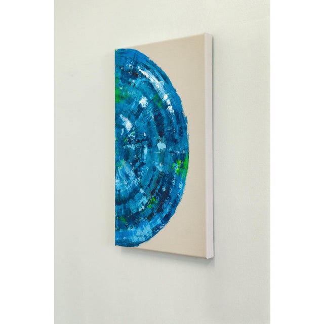 Blue Circle Diptych Ii, Contemporary Painting on Canvas For Sale - Image 6 of 12