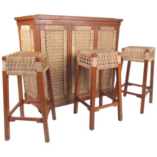 Tropical Tiki Style Dry Bar With Stools For Sale
