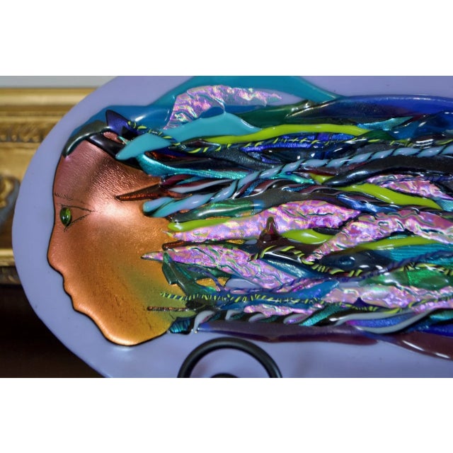Abstract Expressionism Christie Moody Blue Heron Glass Iridescent Fused Glass Mermaid & Fish Bowl, 1990s For Sale - Image 3 of 6