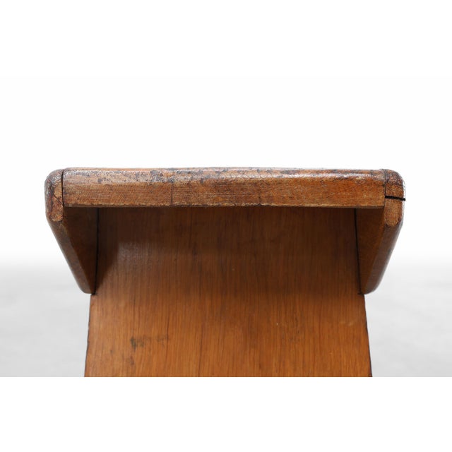 Wood Rustic Pine Stool with Cut-Out Trestle Legs, Sweden, 1920 For Sale - Image 7 of 17