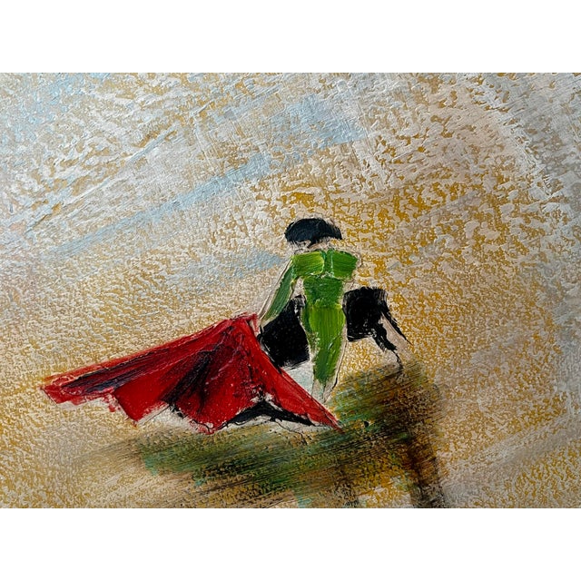 Mid-Century Modern Mid-Century Madrid Matador: Vibrant 1960s Signed Oil Arena Painting For Sale - Image 3 of 8