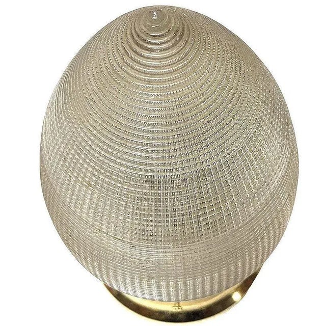 1950s MCM Holophane Teardrop Glass Ceiling Pendant W/ Light Brass Fitter For Sale - Image 5 of 5
