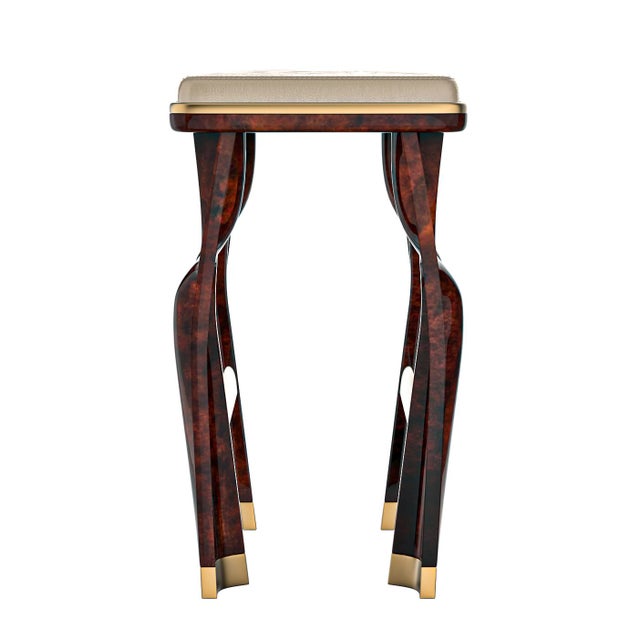 Not Yet Made - Made To Order "Pera" Bar Stool With Burl Walnut and Bronze Details, Hand Crafted For Sale - Image 5 of 8