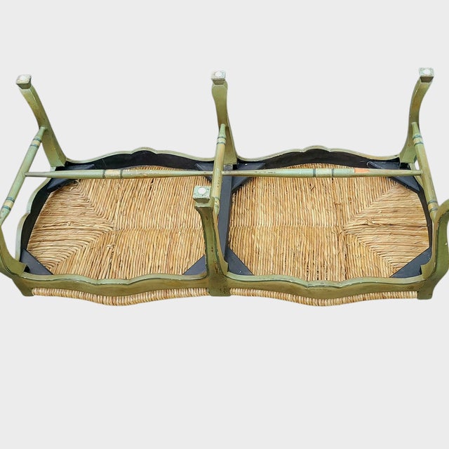 Green Vintage Circa 1930s French Provencial Bench With Rush Seat For Sale - Image 8 of 18