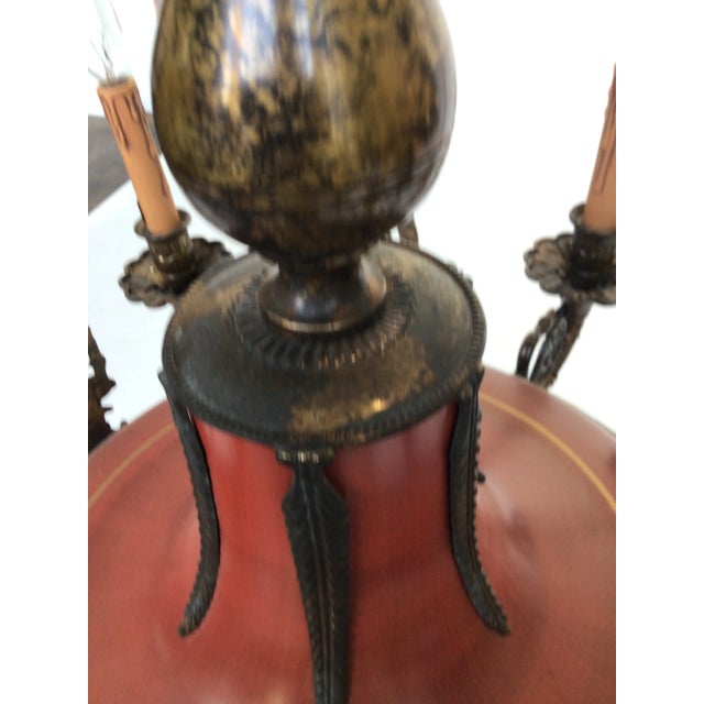 1990s Italian Six Light Brass Chandelier With Red Tole Finish For Sale - Image 11 of 13