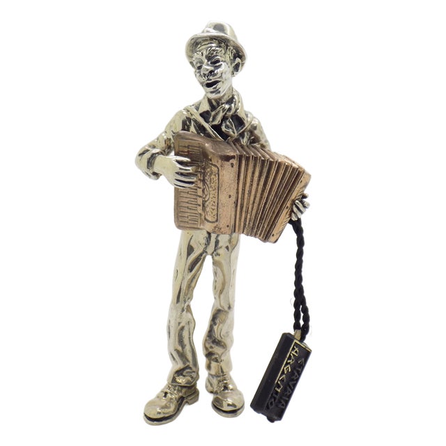 Vintage Italian Handmade Silver and Brass Accordion Player Sculpture by Etruria Gioielli, 1980s For Sale